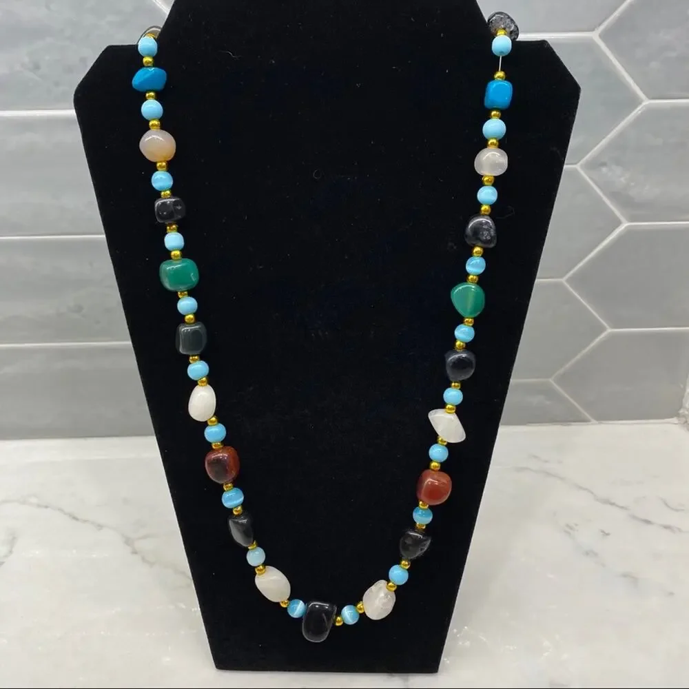 Beggars Bead Semi-Precious Gemstones multi color beaded Necklace